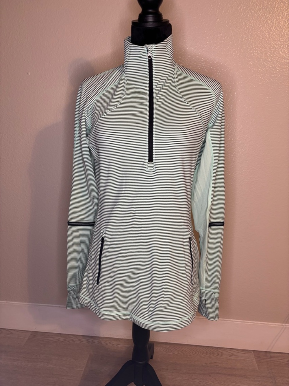 lululemon athletica Mint & White Striped Quarter Zip Utility Jacket Size M/L